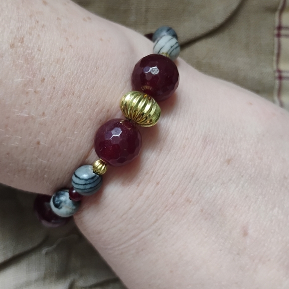 Handmade Picasso Jasper and Ruby Bracelet - Picture 3 of 4
